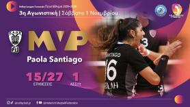 MVP η Σαντιάγκο και καλύτερη επτάδα με Καραμπάση στην 3η αγωνιστική της Volley League γυναικών!