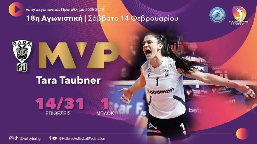 MVP η Τάουμπνερ και καλύτερη επτάδα με Κότσιτς στην 18η αγωνιστική της Volley League γυναικών!