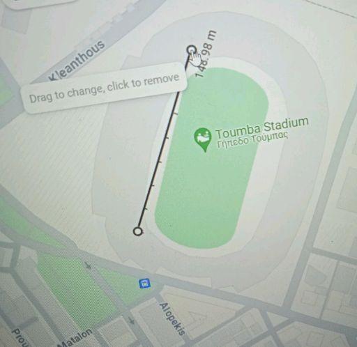 Μέτρηση απόστασης σε google maps στο γήπεδο της Τούμπας