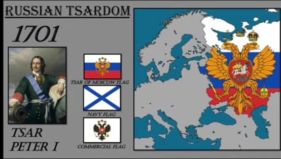 Ρωσσική σημαία με δικέφαλο αετό το 1701